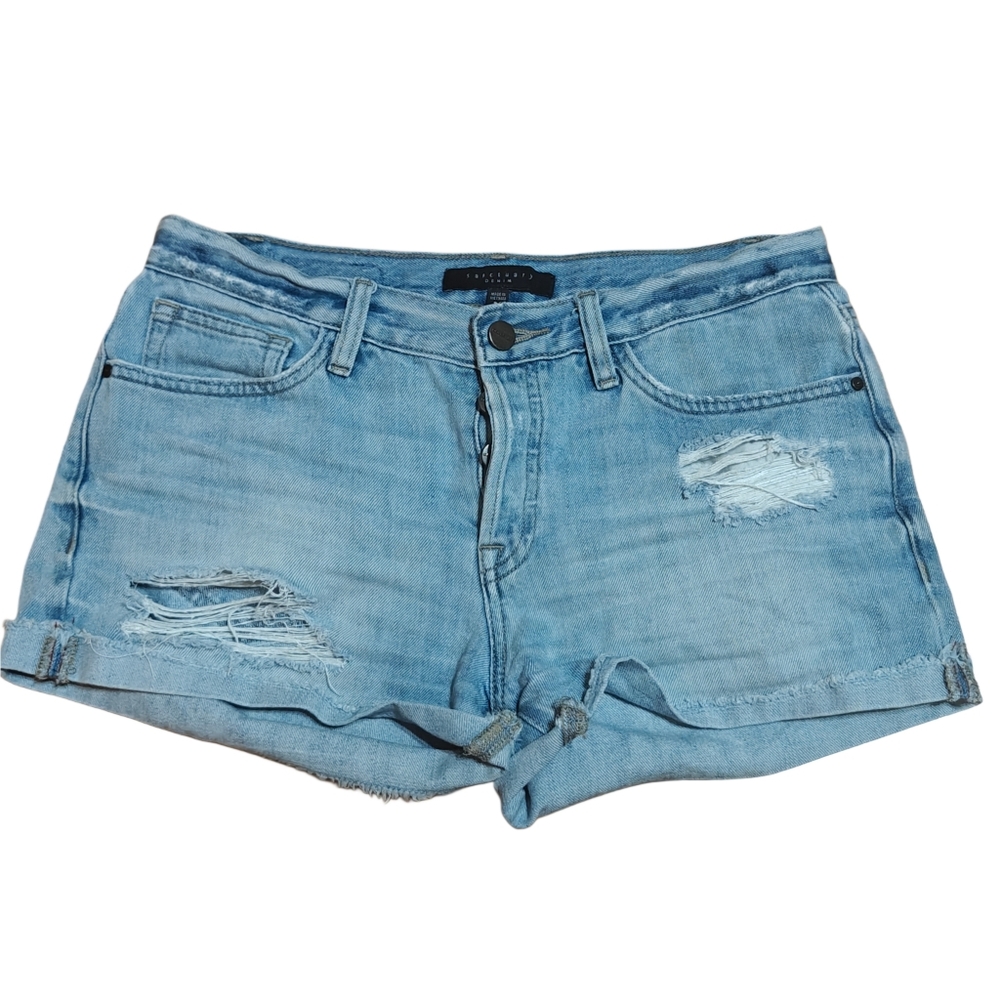 Sanctuary Light wash blue denim shorts with a ripped look size 26